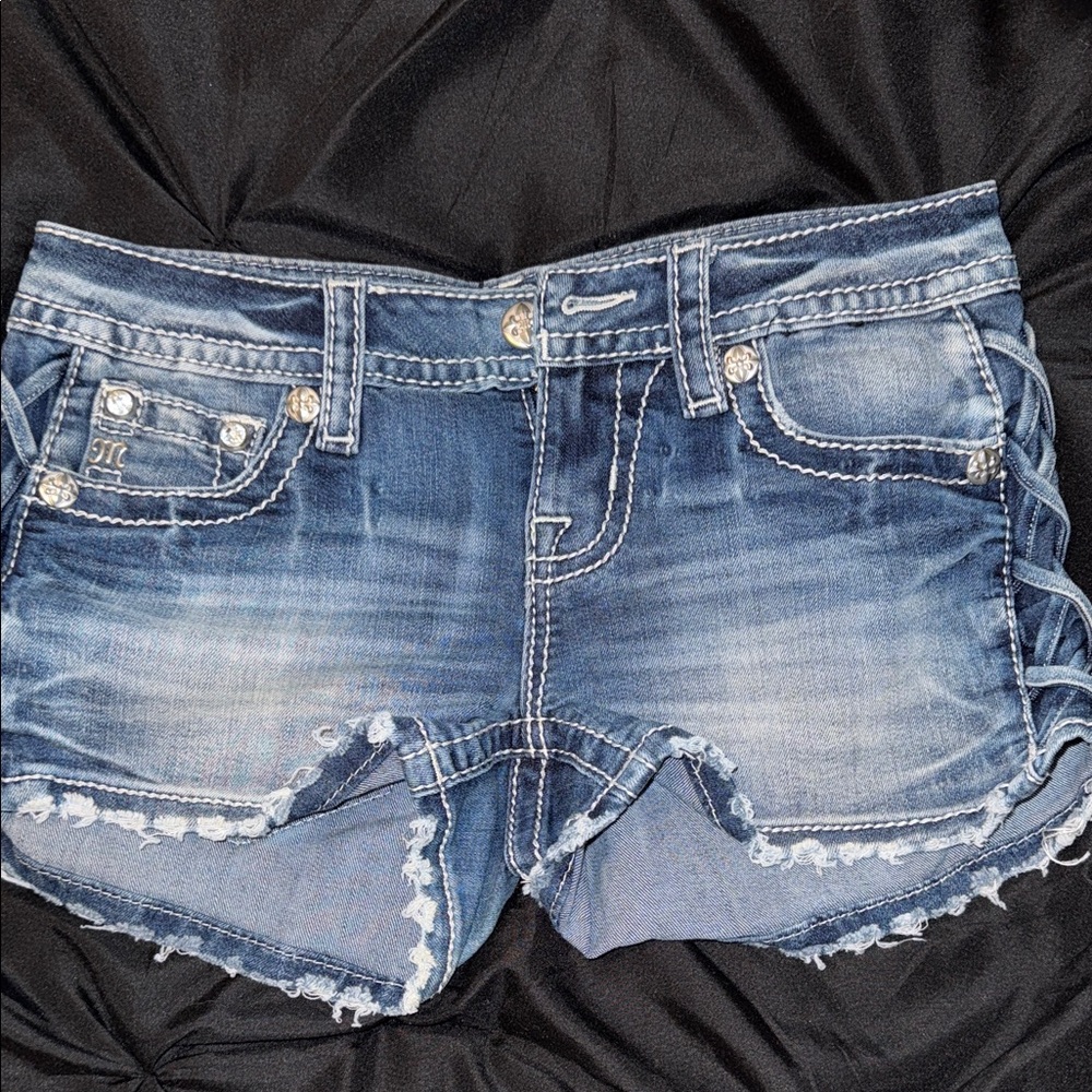 Miss Me Distressed Blue Jean Shorts